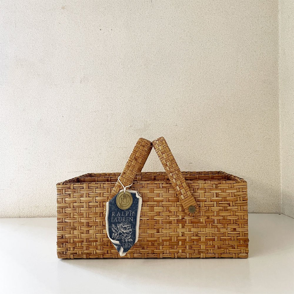 ラルフローレン Ralph Lauren ガーデン GARDEN ラタン製バスケット ボトルキャリー ハンドル＆仕切り付 35×26.5cm アメリカ 希少 ◎