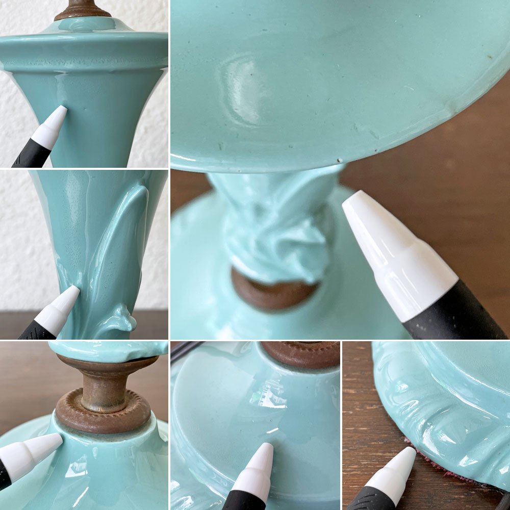 USビンテージ 陶製 スタンドライト テーブルランプ 樹皮シェード ターコイズブルー Tree Bark Lamp Shade テーブルライト ◇