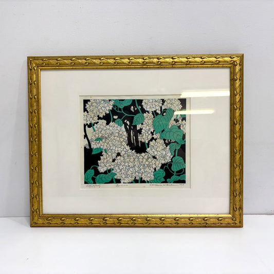 北岡文雄 森のライラック 木版画 スクリーンサイズ 24×20cm ArtistProof 直筆サイン入り 額装品 ●