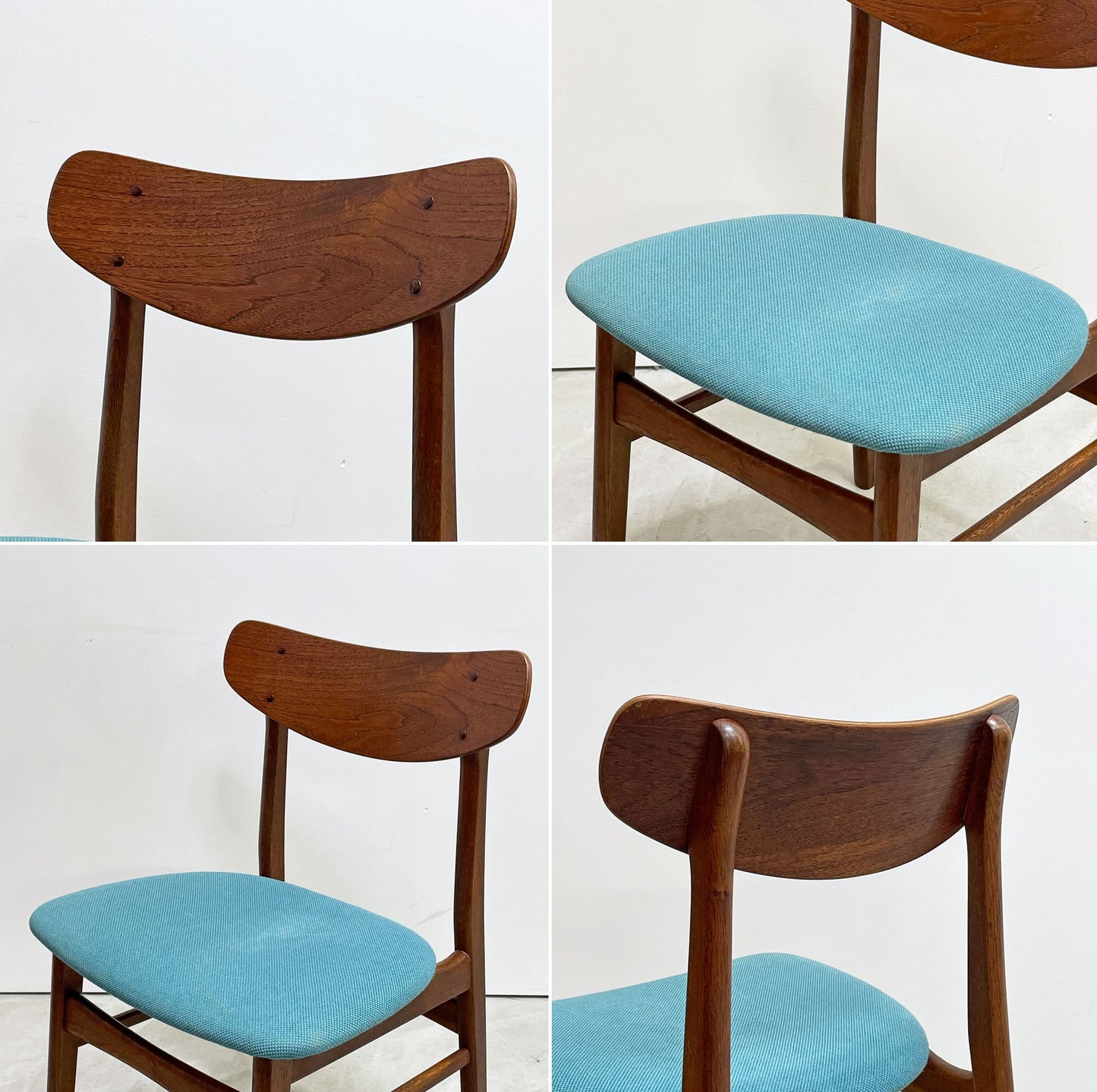 デンマークビンテージ Danish Vintage オーク材 ダイニングチェア ファブリック座面 スカイブルー 北欧家具 ●