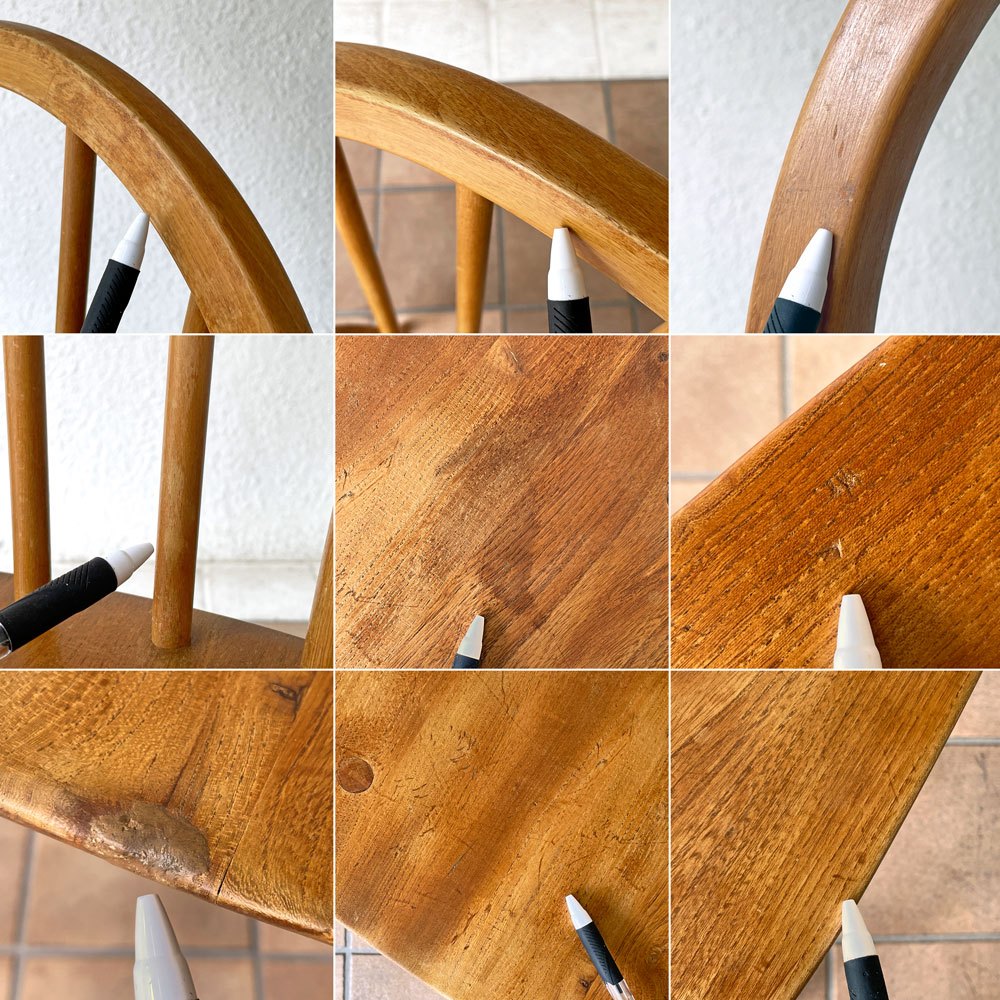 アーコール Ercol フープバックチェア ダイニングチェア スポークバック エルム材 UKビンテージ ブルーラベル 英国家具 ◇