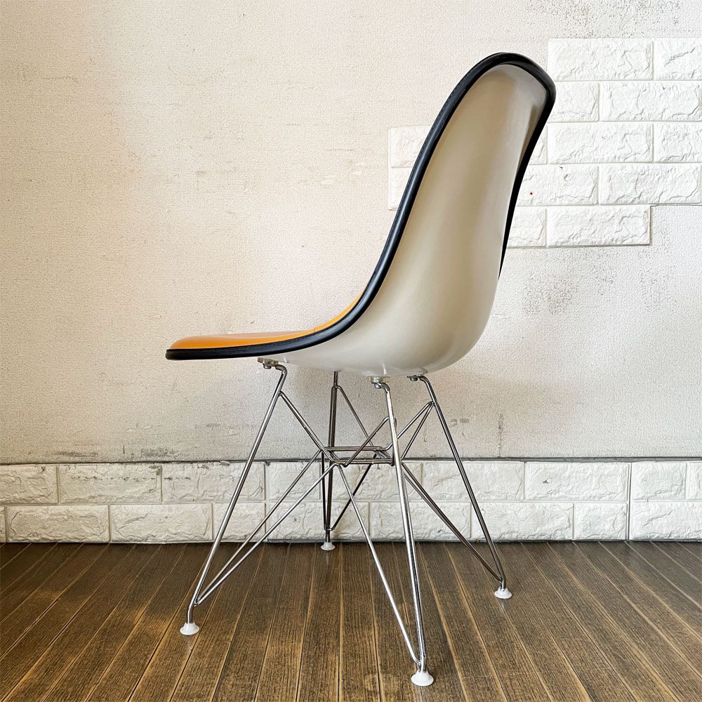 ハーマンミラー Herman Miller サイドシェルチェア FRP製 3rdビンテージ ホワイトシェル ナウガレザー キャメル系 エッフェルベース C&R イームズ ミッドセンチュリー ◎