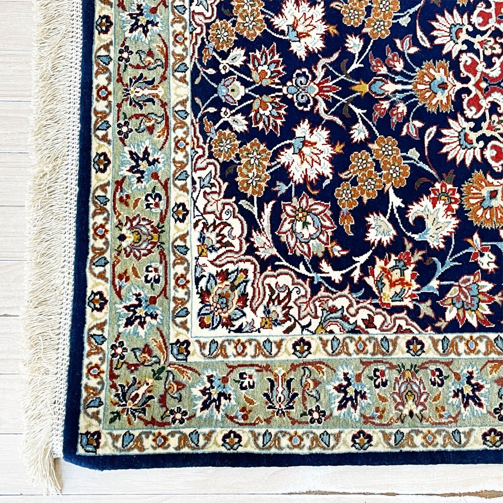 イスファハン Esfahan ペルシャ絨毯 ラグ カーペット 95cm×70cm ウール（縦糸シルク） タグ付 イラン ★