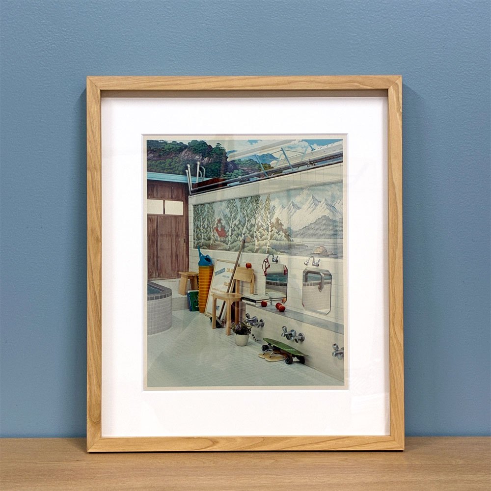 横浪修 写真作品 カリモク木製フレーム 額装品 銭湯 壁掛け 美品 ◎