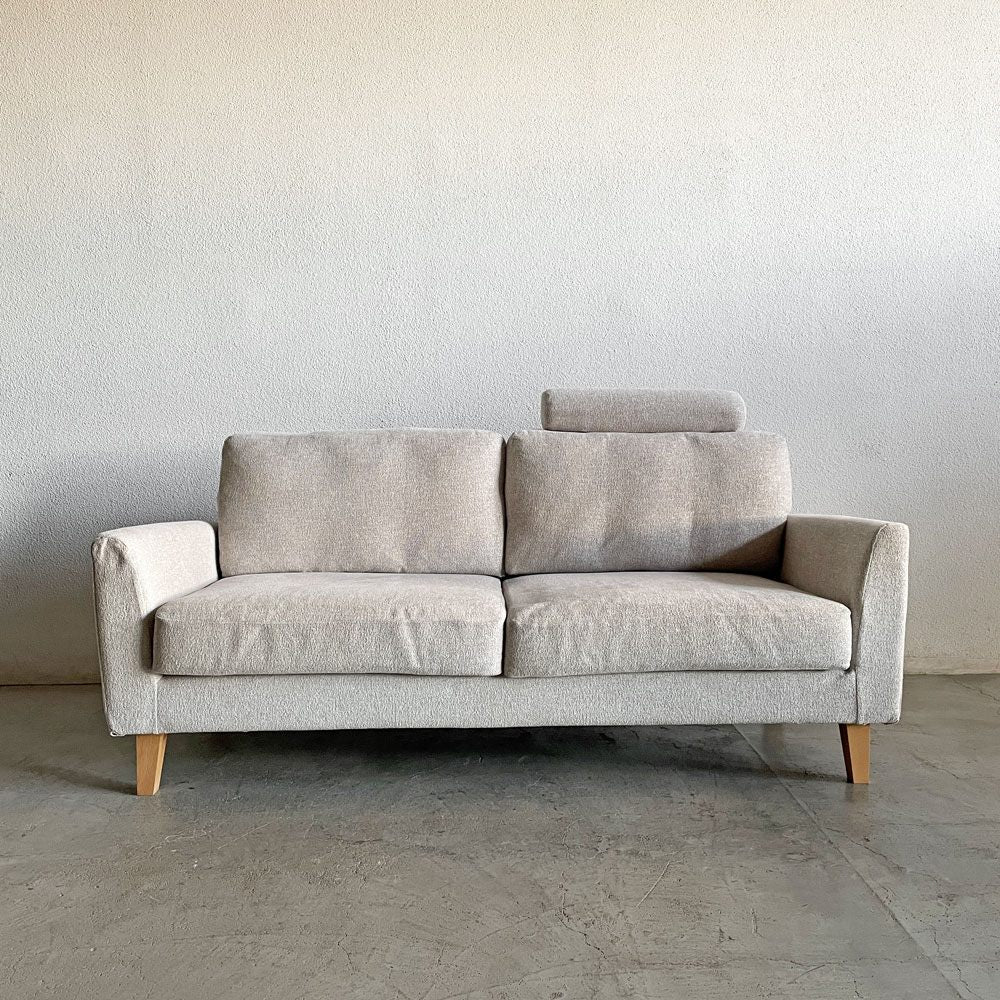 モモナチュラル MOMO Natural フォノ PHONO 3人掛けソファ カバーリングファブリック オフホワイト系 アルダー材脚 W176cm ヘッドレスト付 定価￥157,000-以上 〓