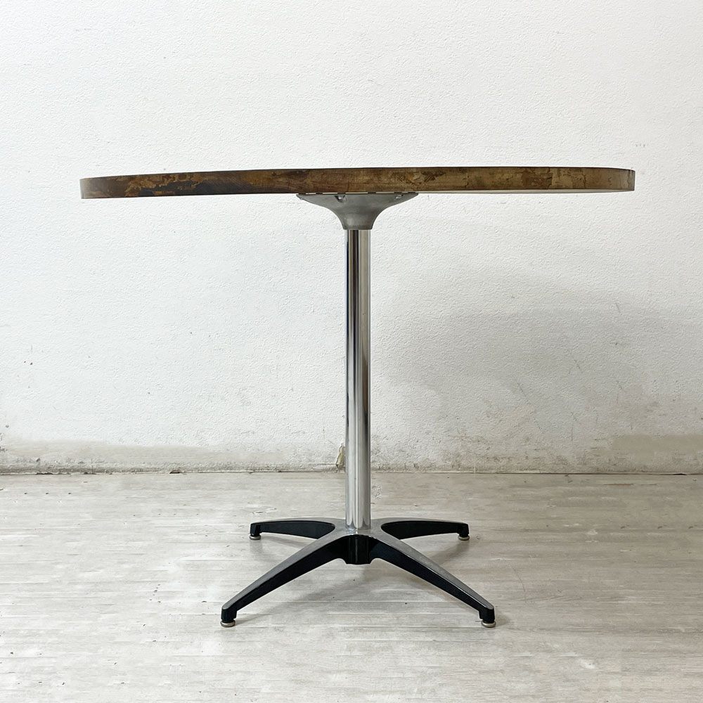 インダストリアルデザイン  Industrial design カフェテーブル ダイニングテーブル ラウンド天板 無垢集成材 Φ90cm ●