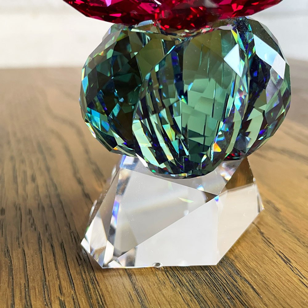 スワロフスキー SWAROVSKI クリスタルフラワーズ Crystal Flowers サボテン ボルドー 花 クリスタルガラス H8.6cm オブジェ アート ♪