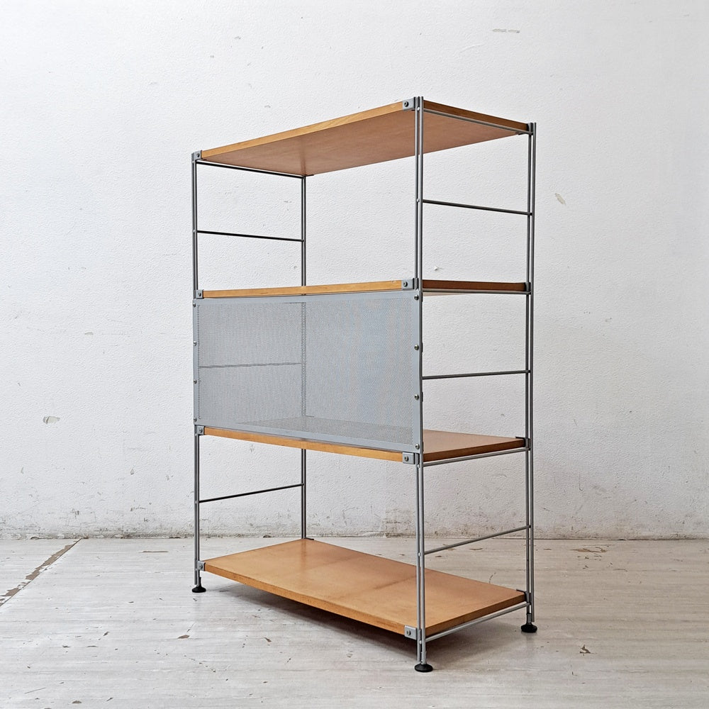 無印良品 MUJI ステンレスユニットシェルフ ワイド メープル材 棚板4枚 バックパネル付 W84.5 x H120cm シンプルナチュラル B ●