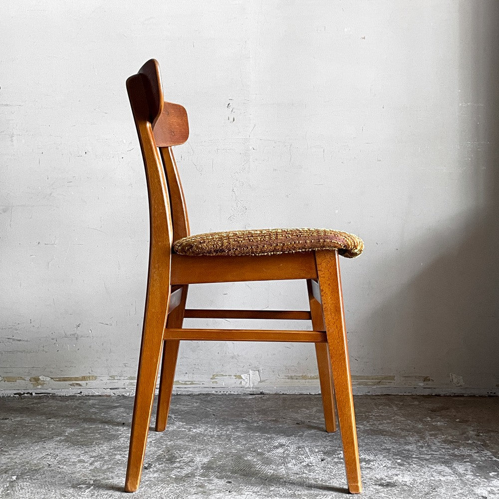 北欧ビンテージ Scandinavian vintage ダイニングチェア チーク材 x ビーチ材 ブラウン系 ストライプ柄 ファブリック 北欧家具 ■