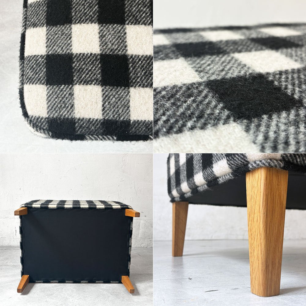 モーブレーワークス MOBLEY WORKS クラマス レッグレスト Klamath Leg Rest オットマンスツール ブロックチェック ブラック×ホワイト オーク材脚 鰤岡力也 美品 ★