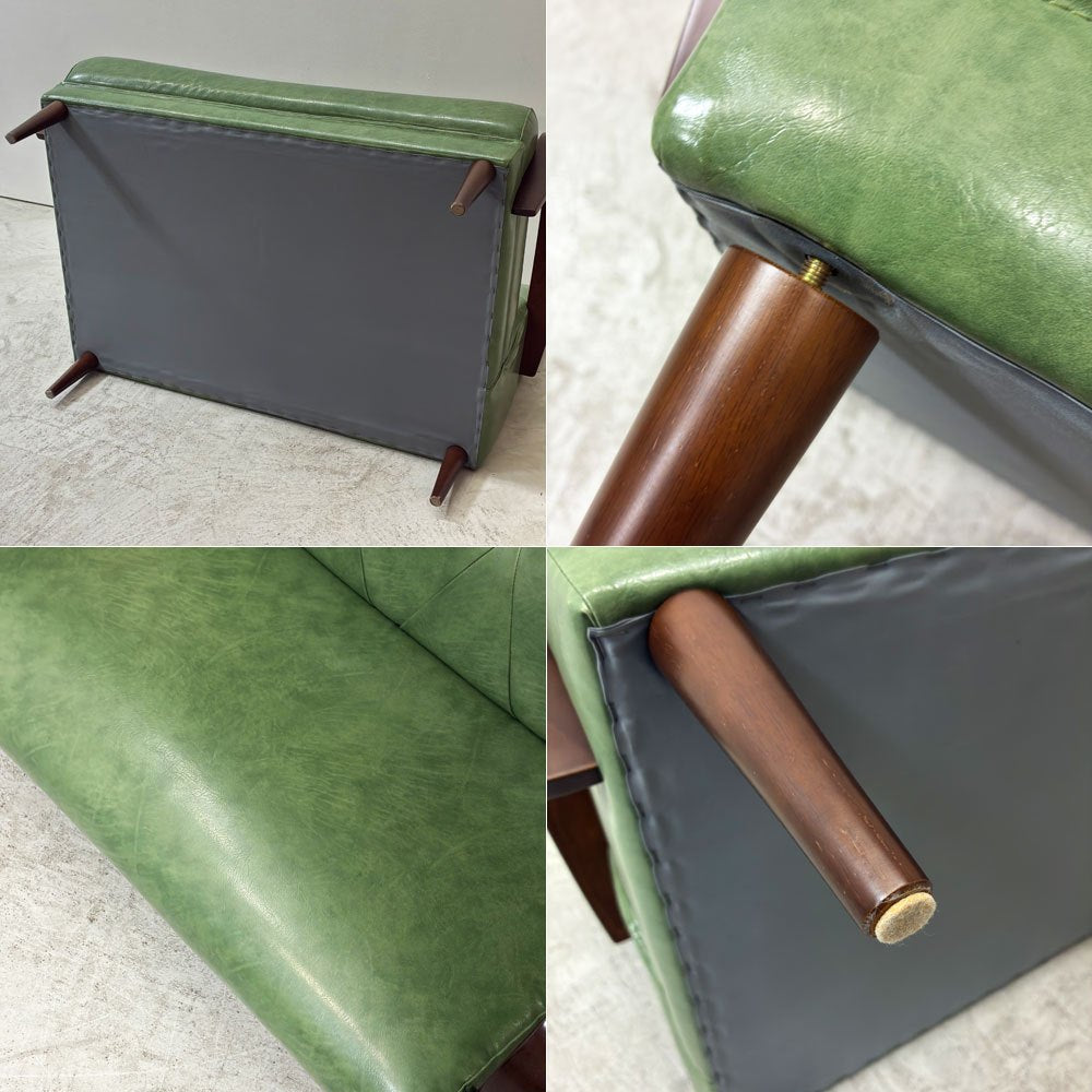 ビーカンパニー B-COMPANY ニューレザーシリーズ クールベ COURBE 2人掛け 2P ソファ W115cm ライトグリーン ビンテージスタイル 廃番 ●