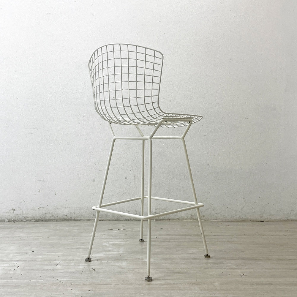 ノル Knoll Counter Height Stool カウンター ハイスツール ワイヤーチェア ホワイト ハリー・ベルトイア ミッドセンチュリー シートパッド付き ビンテージ ●