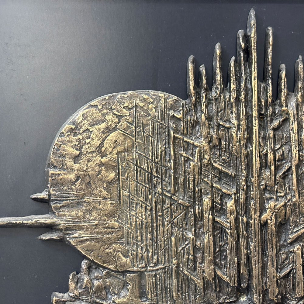 西村忠 ブロンズレリーフ 『静夜』 額装品 彫刻 金属造形 壁掛けインテリア ●