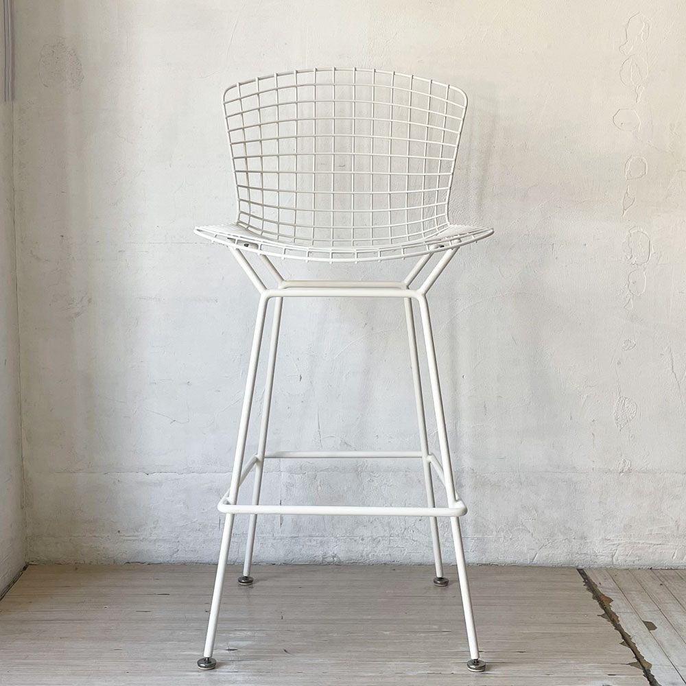 ノル Knoll Counter Height Stool カウンター ハイスツール ワイヤーチェア ホワイト ハリー・ベルトイア ミッドセンチュリー シートパッド付き ビンテージ ★