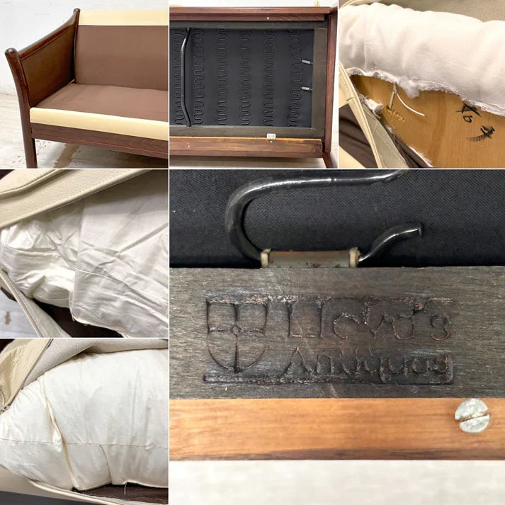 スカンジナビアビンテージ Scandinavian Vintage 3Pソファ 本革 ビーチ材 北欧 Lloyd's Antiques取扱 現状品 ●