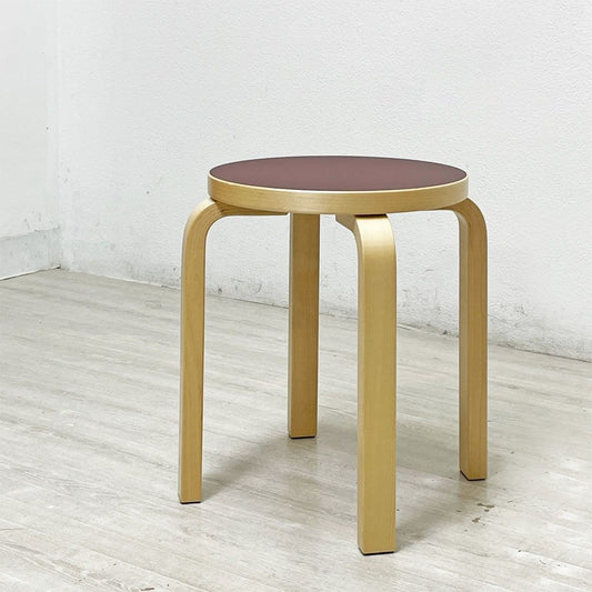 アルテック Artek スツール E60 Stool 4本脚 2018年 スコープ別注 リノリウム バーガンディ4 アルヴァ・アアルト フィンランド ●