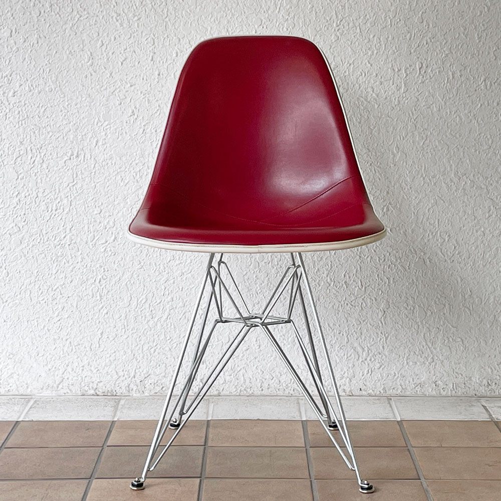 ハーマンミラー Herman Miller サイドシェルチェア 3rd パーチメント PVCレザー ボルドー エッフェルベース リプロダクト脚 イームズ ビンテージ ミッドセンチュリー ◇