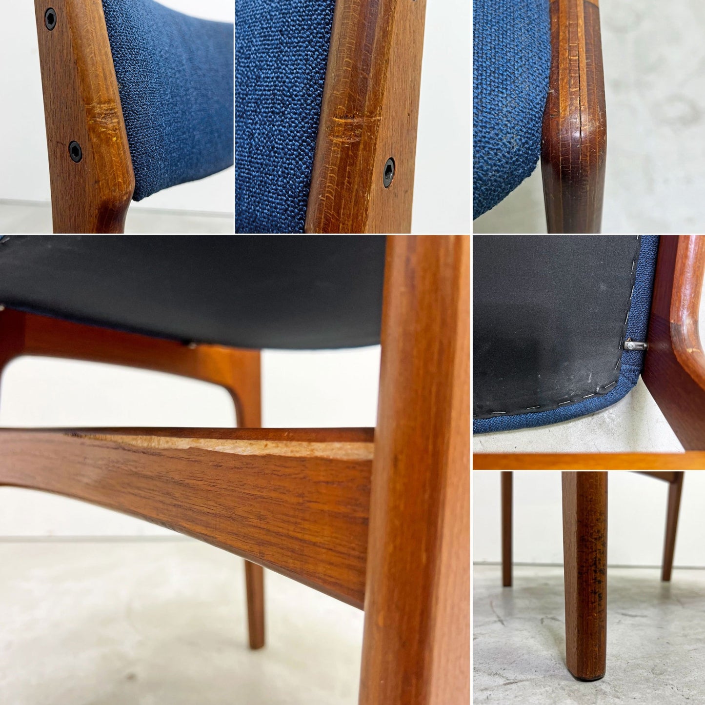 アンダーストルップ Anderstrup Mobelfabrik ダイニングチェア チーク材 ファブリックシート ネイビー系 エリック・バック Erik Buch デンマーク ビンテージ 北欧家具 B ●