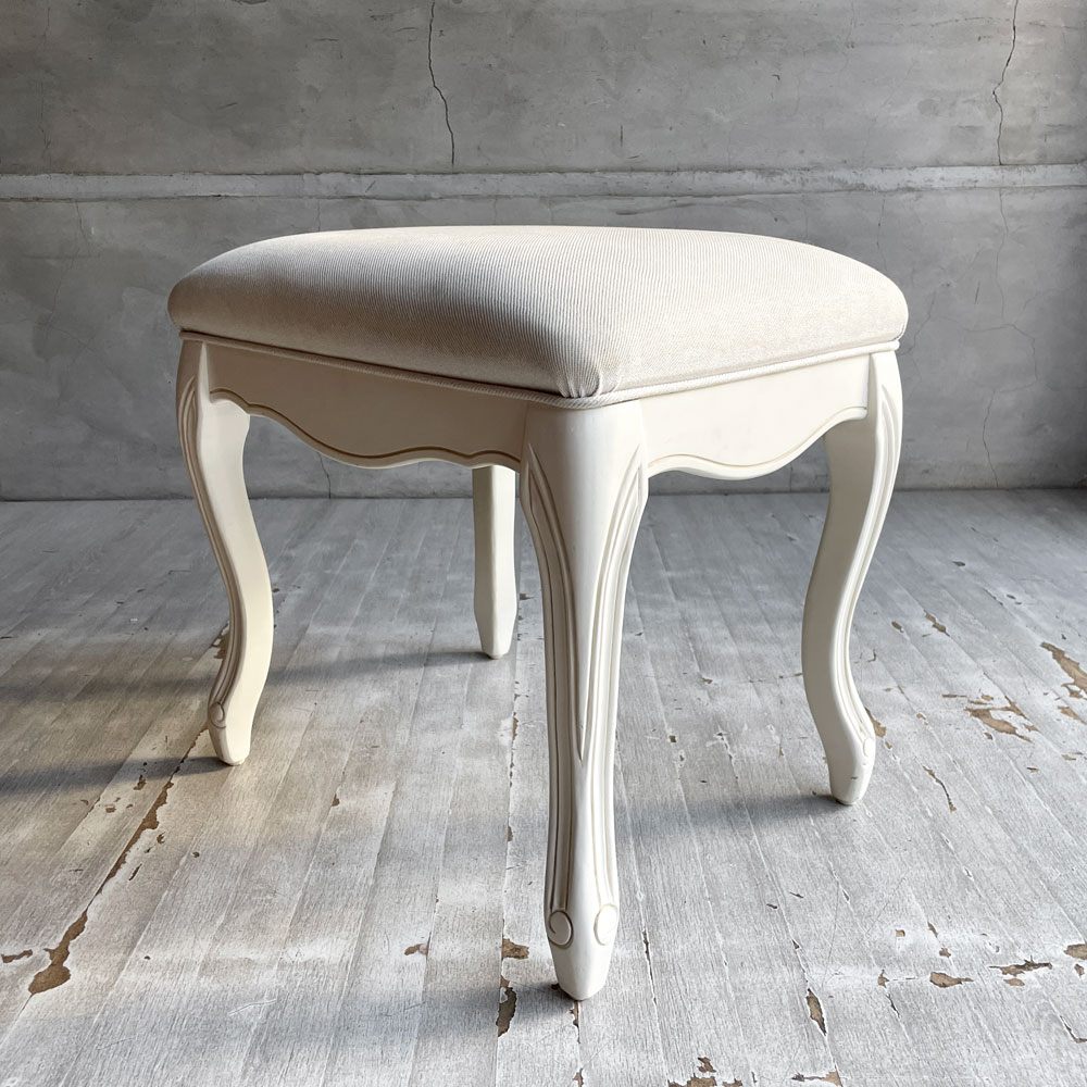 ローラアシュレイ Laura Ashley プロヴァンセル PROVENCALE スツール ファブリック オフホワイトペイント フレンチカントリー 参考定価￥49,500- ♪