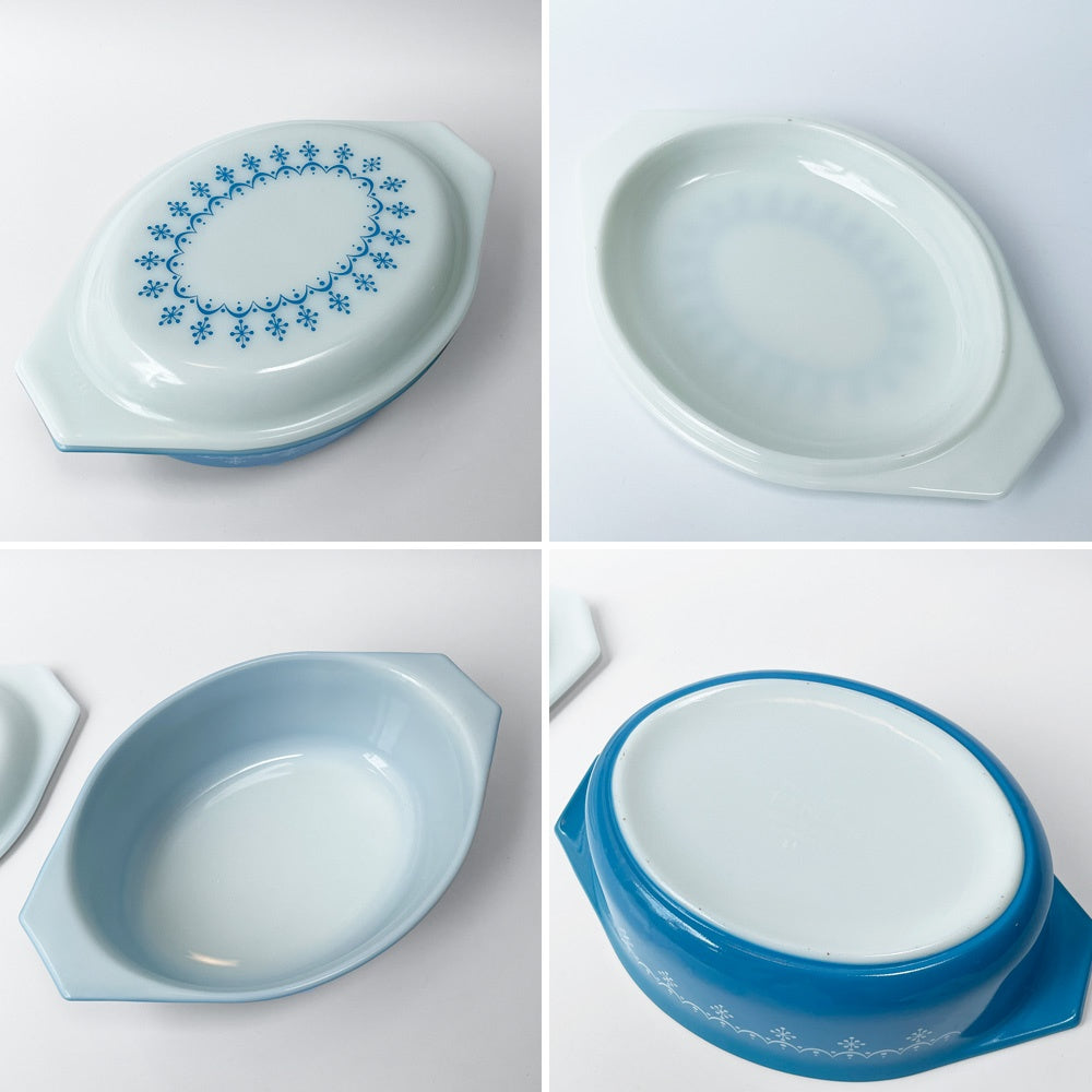 パイレックス Pyrex スノーフレーク ガーランド Snowflake キャセロール 蓋付 ブルー ミルクガラス ガラス オールドパイレックス USビンテージ ■