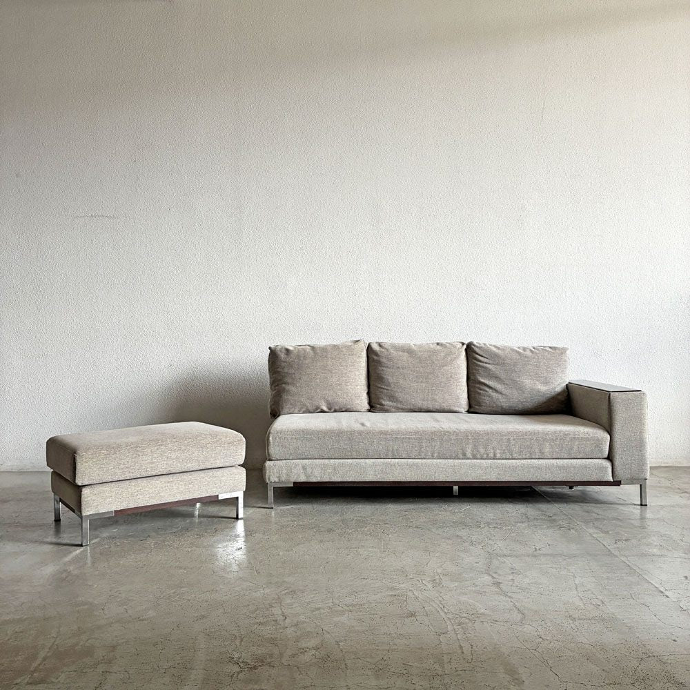 ラフィネリビング raffine living ビター BITTER SOFA 3人掛けソファ 片アーム W190cm ファブリック グレージュ系 オットマン付 廃番仕様 カタログ定価￥421,850-以上 〓