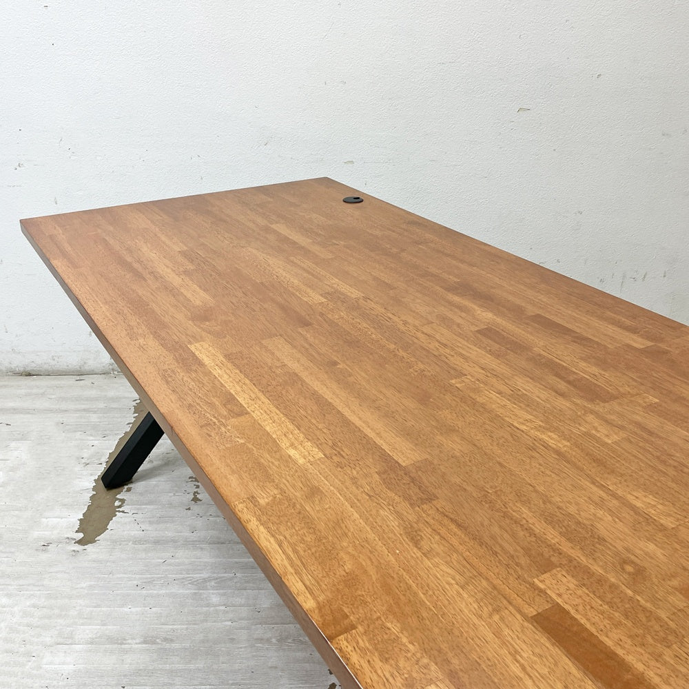 かなでもの KANADEMONO ザ・テーブル THE TABLE デスク ラバーウッド ブラウン W180cm スチール Xラインレッグ ブラック ●