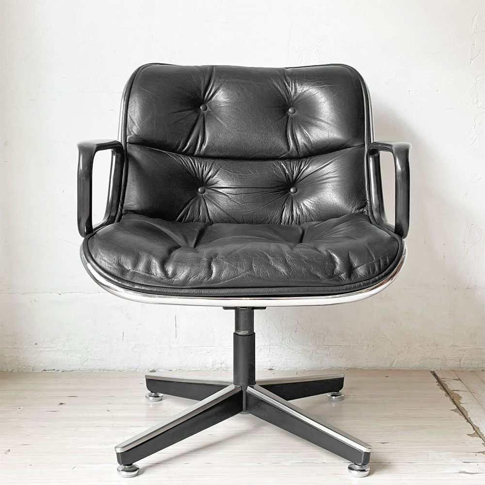 ノル Knoll ポロックチェア Pollock Chair エグゼクティブチェア デスクチェア 4本脚 グライズ仕様 レザー 本革 チャールズ・ポロック Charles Pollock ビンテージ ★