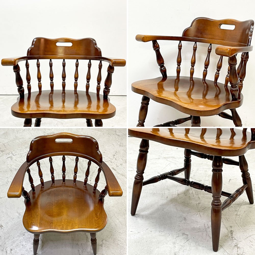 飛騨産業 HIDA キツツキ 穂高シリーズ キャプテンチェア アームチェア 木製肘付椅子 ウィンザースタイル 廃番 ●