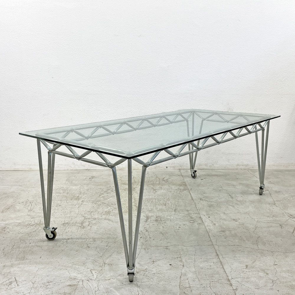 システム180 SYSTEM180 ガラストップテーブル ミーティングテーブル W205cm キャスター付き ドイツ 〓