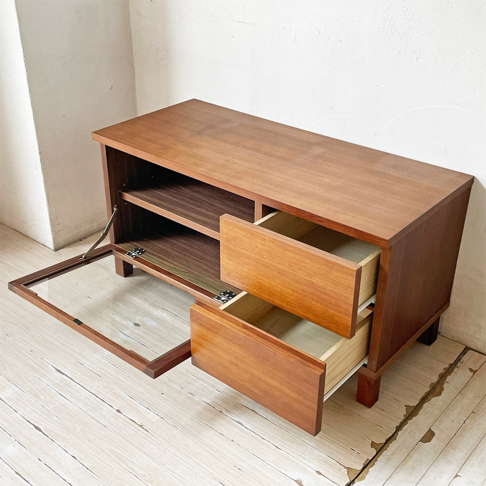 無印良品 MUJI ウォールナット材 AVラック AVボード テレビ台 ガラス扉 フラップ扉 抽斗2杯 W90cm 廃番 ★