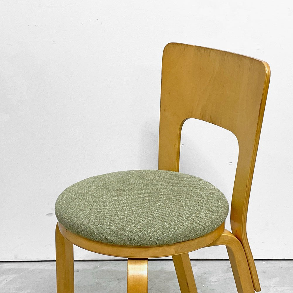 アルテック artek チェア66 CHAIR66 ダイニングチェア ナチュラルラッカー バーチ材 ファブリックシート アルヴァ・アアルト フィンランド 北欧家具 ビンテージ A ●